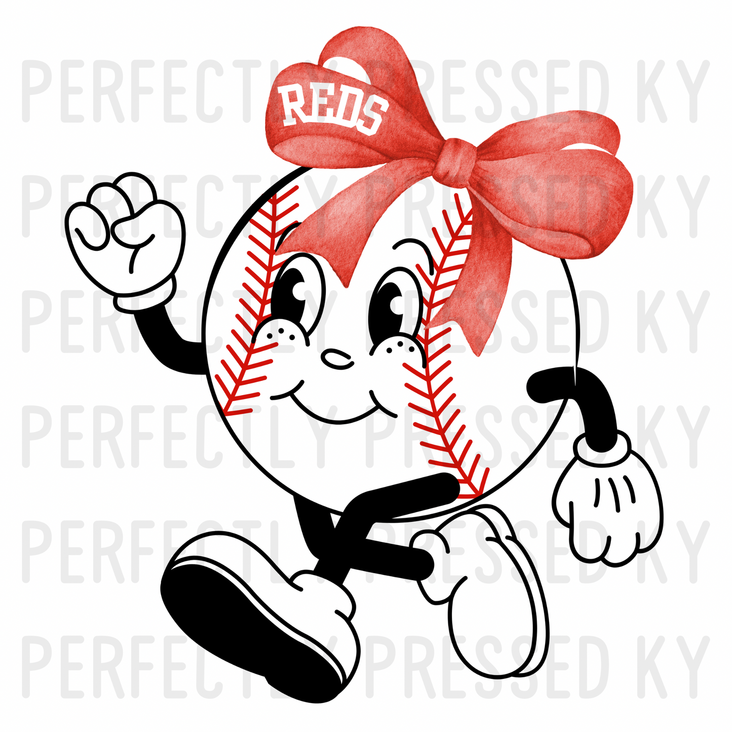 Reds Baseball Head with Bow PNG