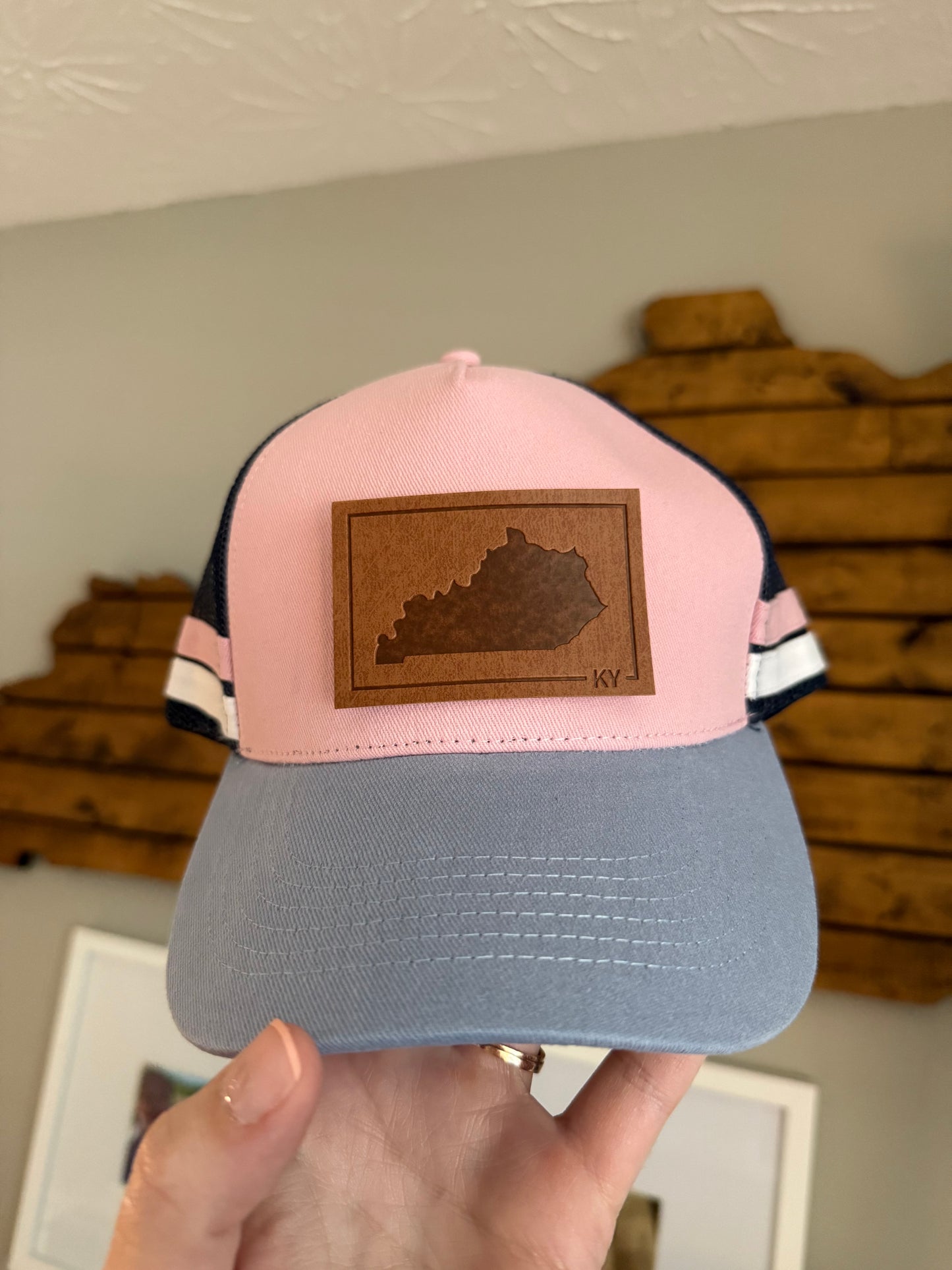Navy, Pink Double Stripe Hat