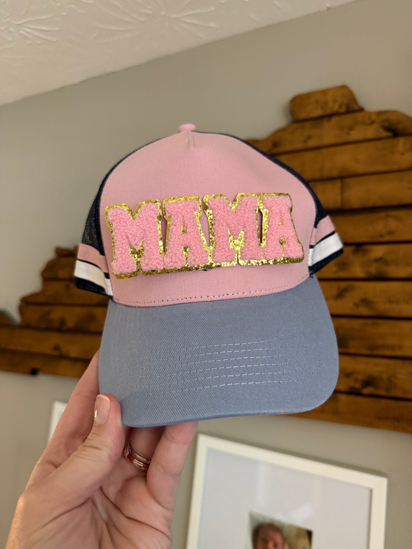 Navy, Pink Double Stripe Hat