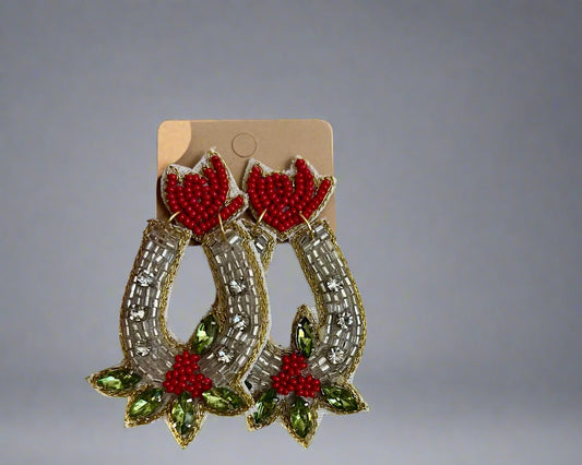 Roses and Horseshoes Beaded Earring