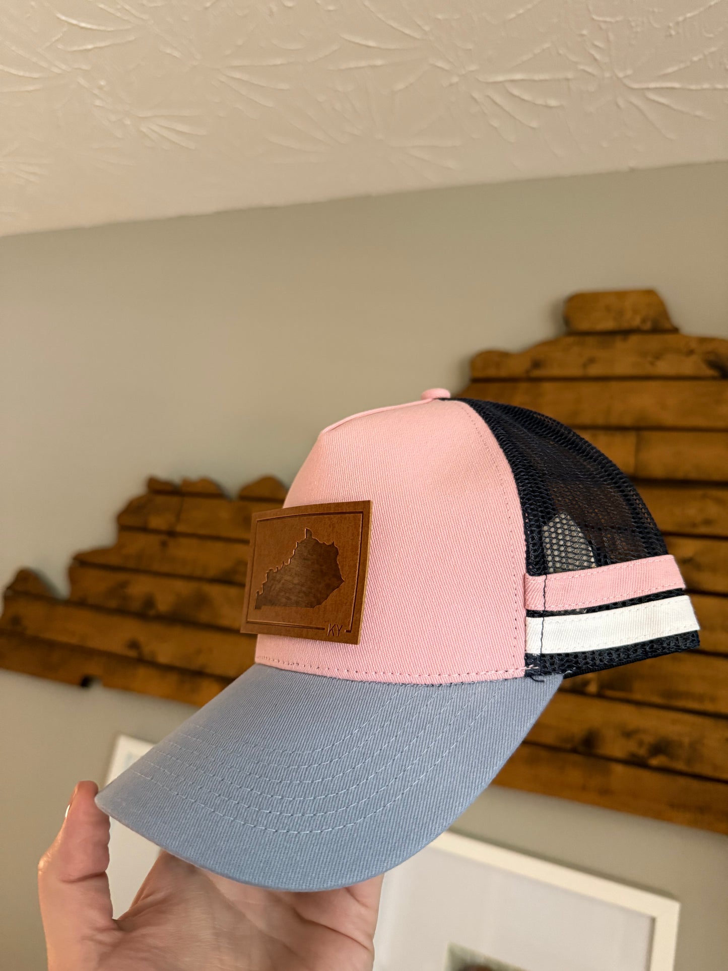 Navy, Pink Double Stripe Hat