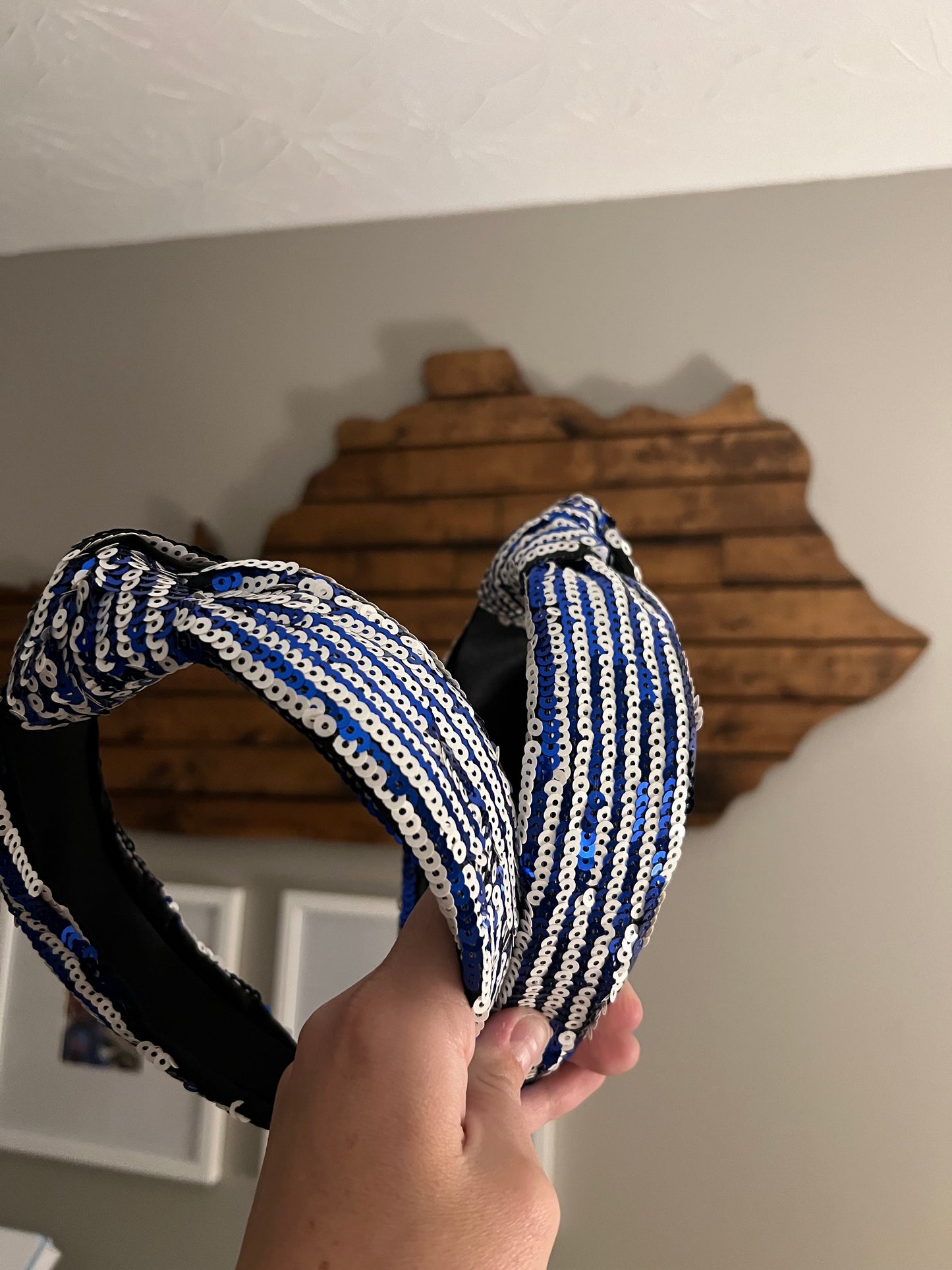 Royal Blue and White Sequin Headband
