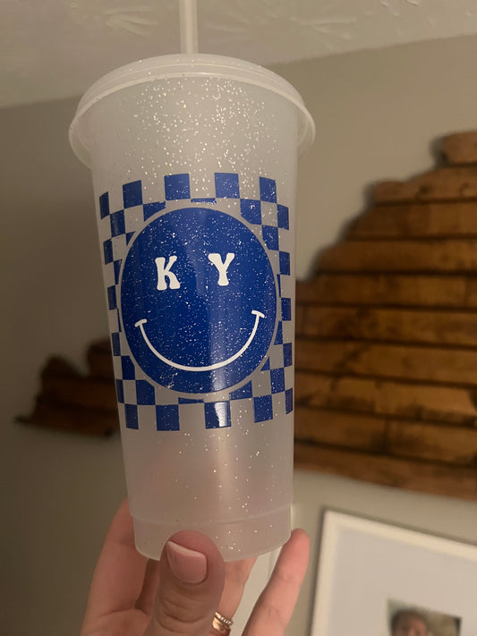 Checkered Smiley glitter cup