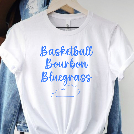 Basketball, Bourbon, Bluegrass (cursive)
