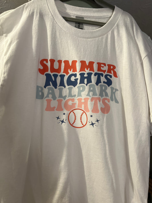 Summer Nights on white tee