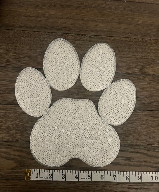 White Large Paw Print Sequin Patch