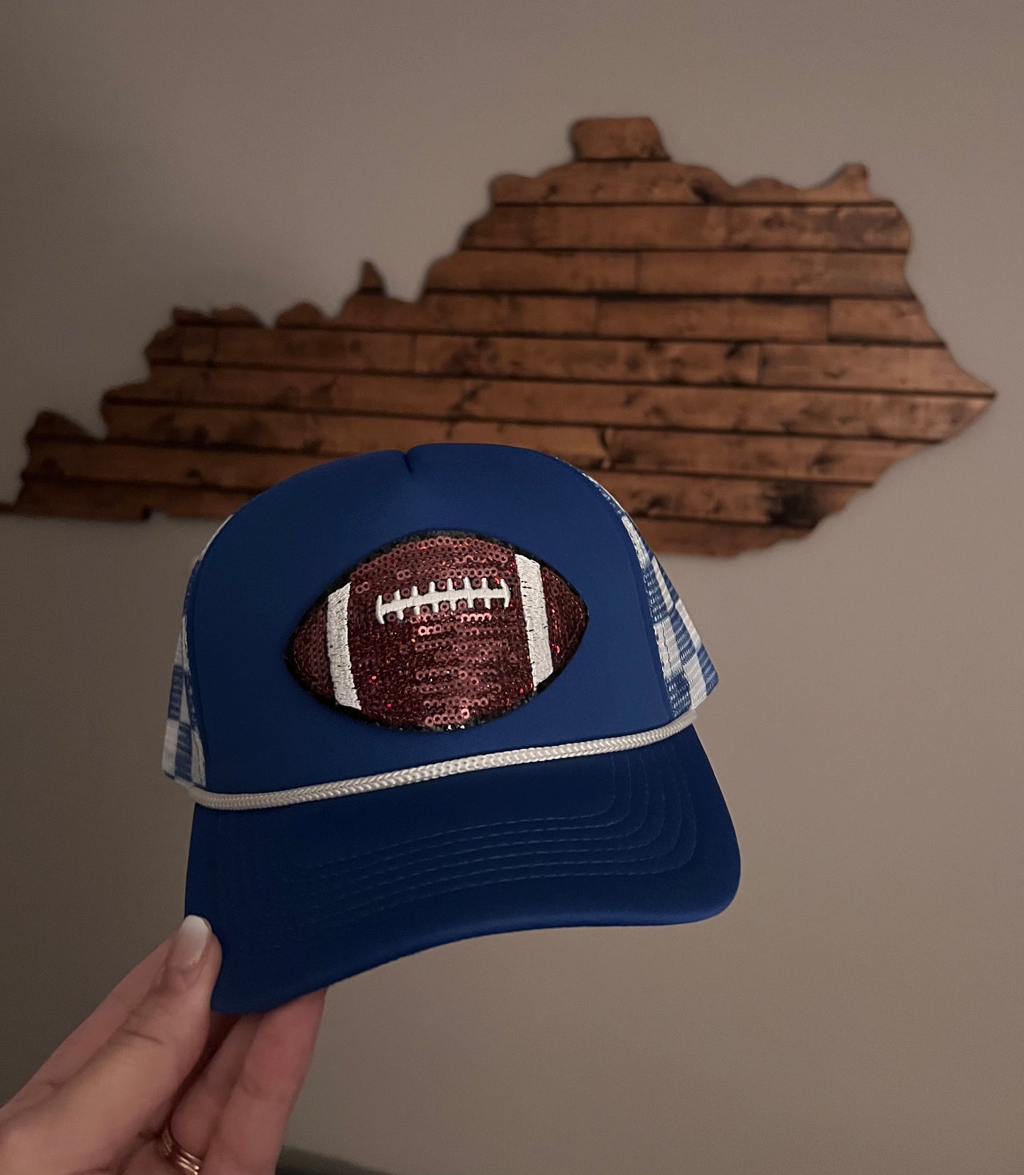 Sequin Football Checkered Trucker Hat