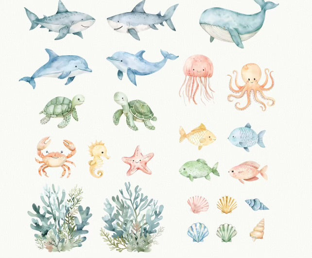 Watercolor Sea Creatures