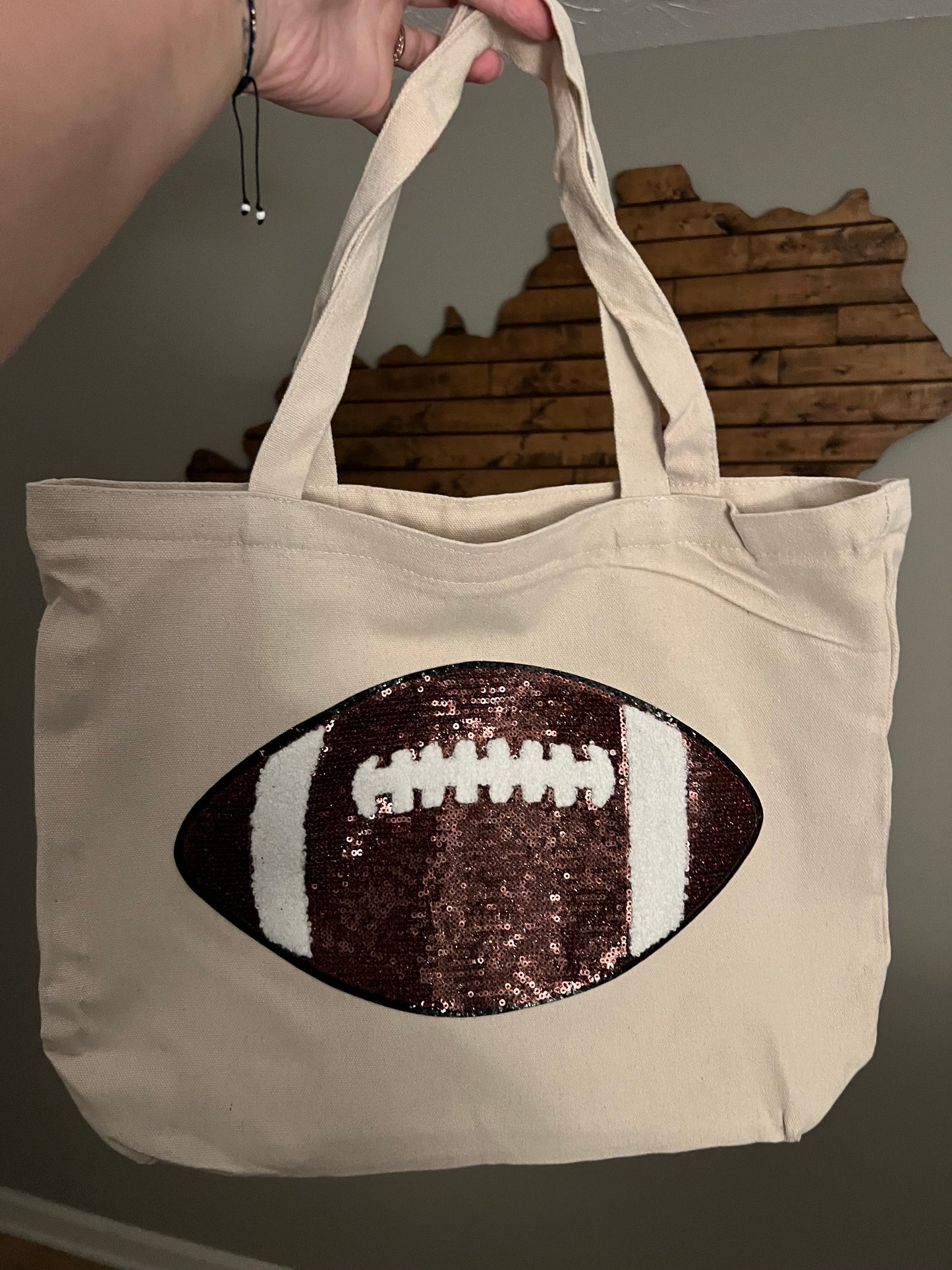 Sequin Football Tote Bag