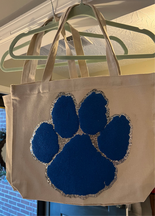 Blue Paw Print Patch Tote Bag