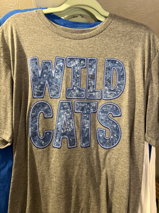 Wildcats Faux Sequin on Grey tee