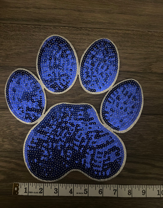 Blue Large Paw Print Sequin Patch