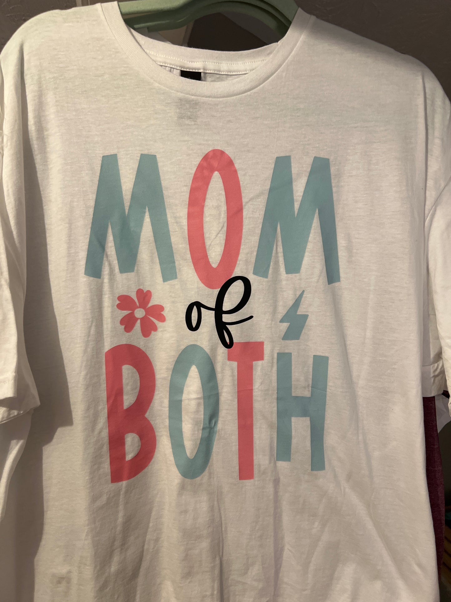 Mom of Both on white tee