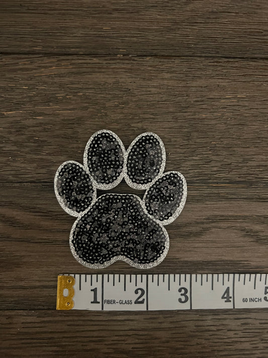 Black Small Paw Print Sequin Patch