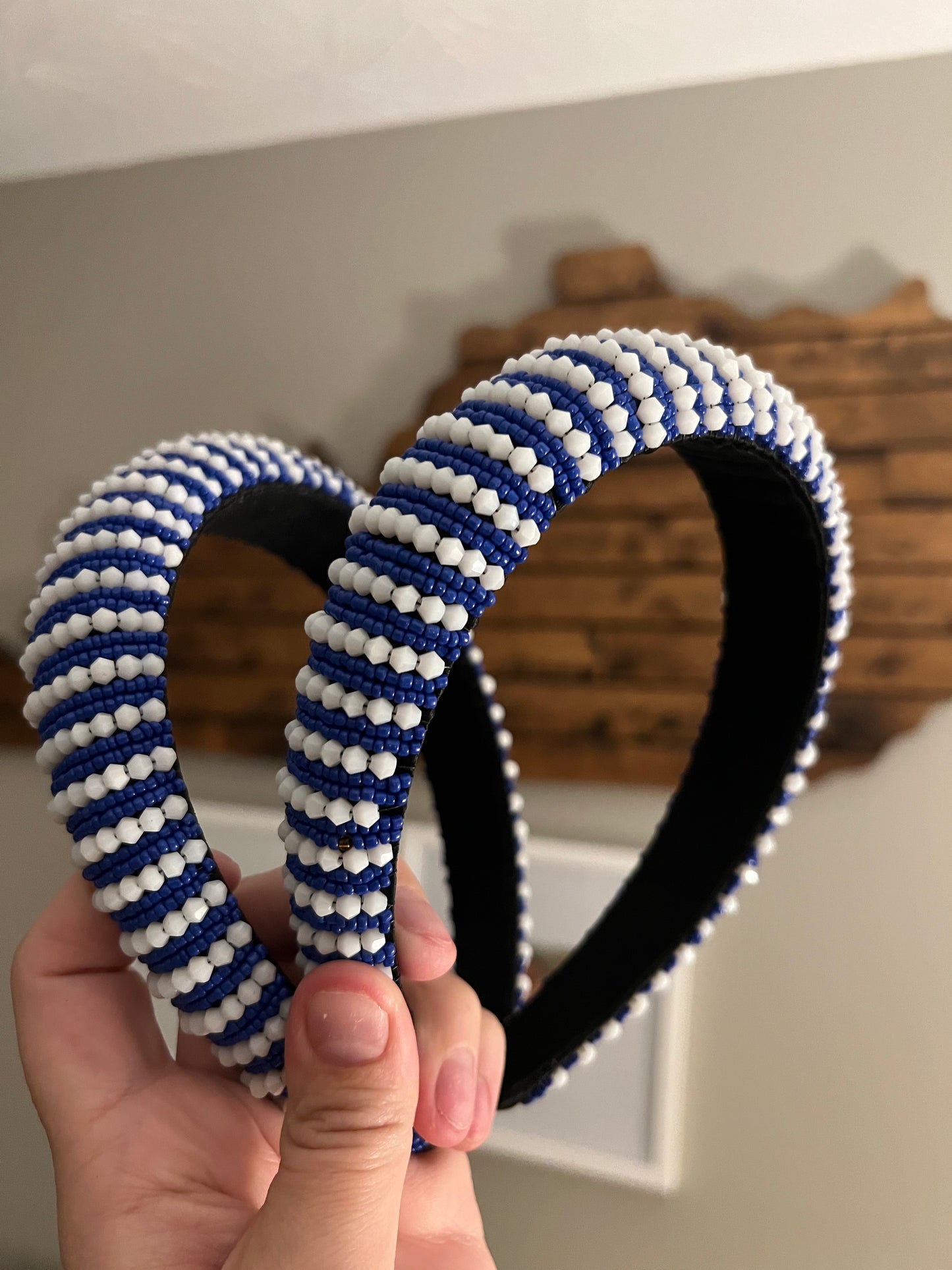 Royal Blue and White Beaded Headband