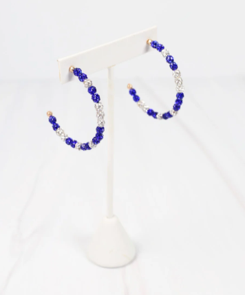 Royal Blue & White Pave Hoops