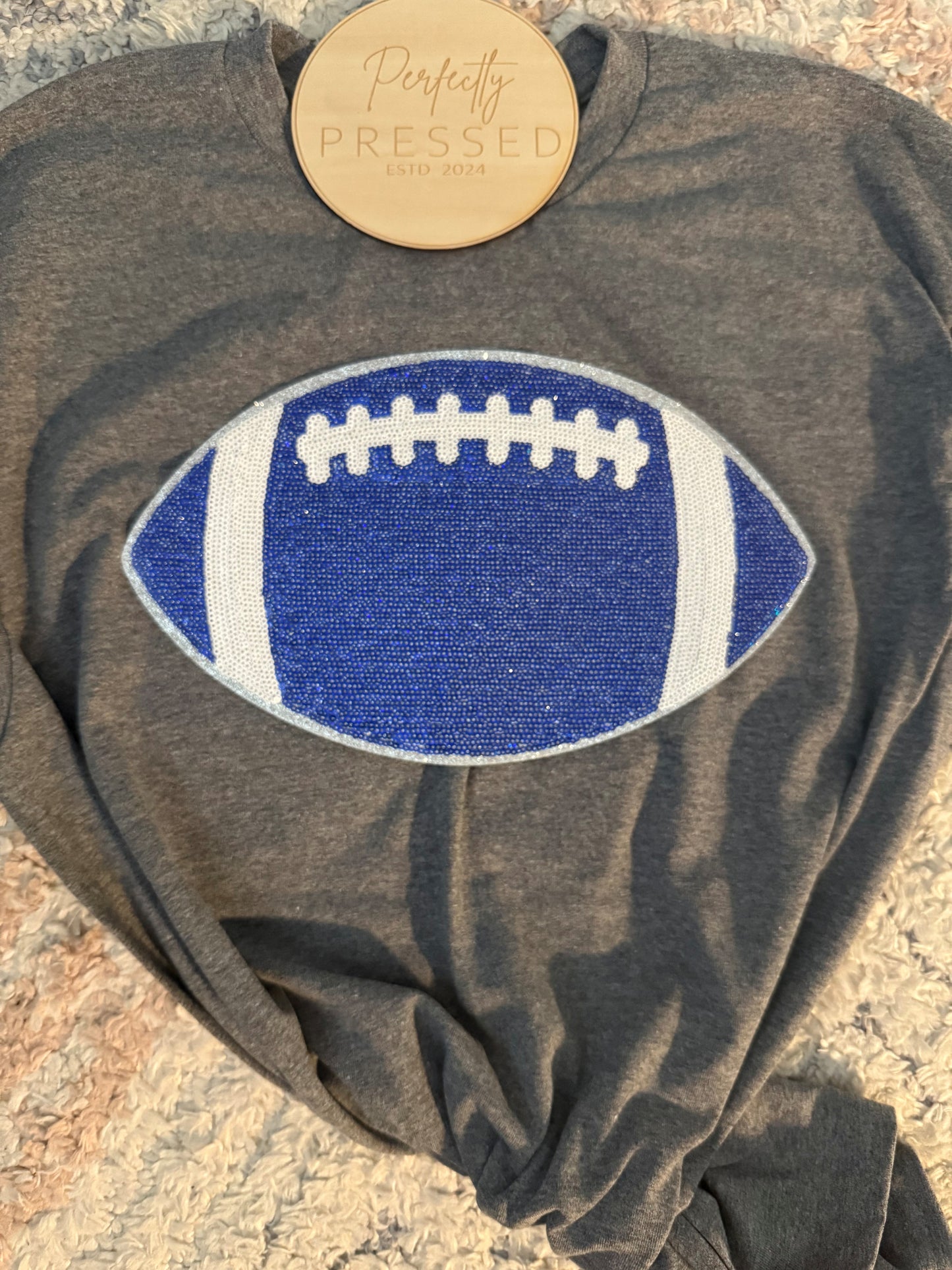 Blue and White Sequin Football Patch