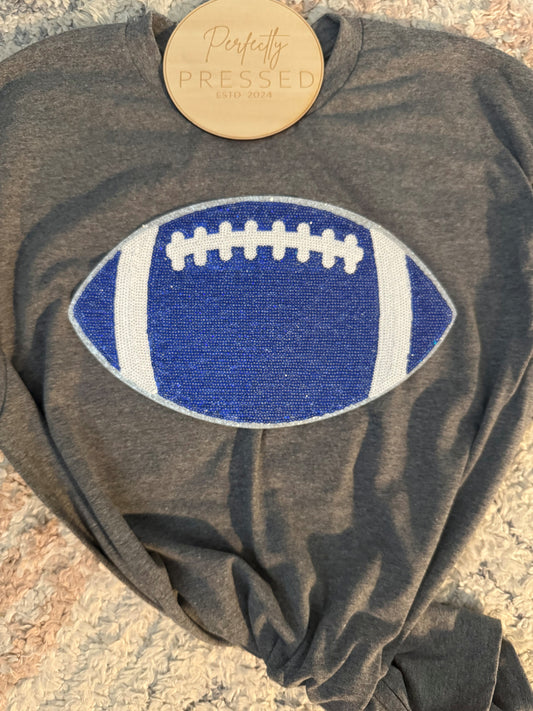 Blue and White Sequin Football Patch